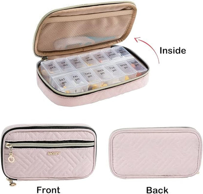 BAGSFY Pill Organizer Case 2 Times a Day- Weekly Medicine Organizer Travel Pill Box with Removable 7 Day Medicine Case Container for Fish Oil, Vitamin, Supplement