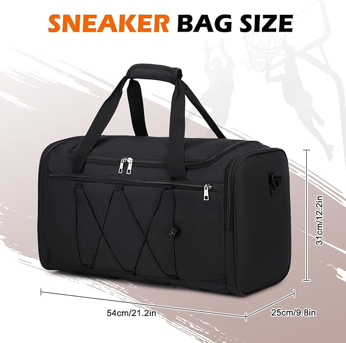 Sneaker Bag for Travel, Outdoor Sports Gym Bag Shoe Bags for 4 Pairs of Sneakers up to Size 14, Travel Duffel Bags with 3 Adjustable Dividers & Shoulder Strap, Sneakerhead Gift