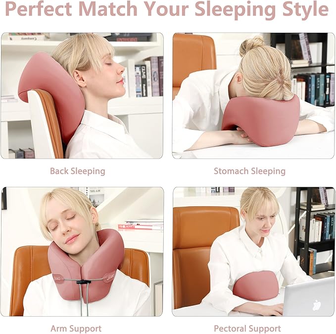 jiaao Neck Pillow Airplane, Ergonomic Memory Foam Travel Pillows for Long Flights, 3D Eye Masks, Ear Plugs and Portable Drawstring Bag, Napping Pillow for Home, Sleep Rest, Family and Travel Use