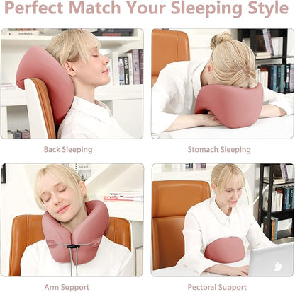 jiaao Neck Pillow Airplane, Ergonomic Memory Foam Travel Pillows for Long Flights, 3D Eye Masks, Ear Plugs and Portable Drawstring Bag, Napping Pillow for Home, Sleep Rest, Family and Travel Use