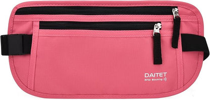 RFID Blocking Money Belt for Men Women, Slim Fanny Pack for Travel，Running,Conceal Waist Wallet for Passport Holder,Phone,Cash(Hot Pink)