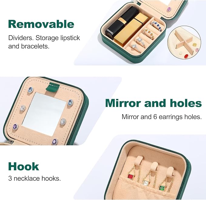 Parima Christmas Stocking Stuffers Gifts Small Travel Jewelry Box Jewelry Case Organizer - Mini Travel Jewelry Case Travel Essentials Gifts for Women Teenage Teen Girl Her Friend - Letter H, Green