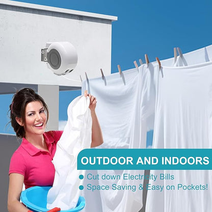 Retractable Clothesline Outdoors, 49 Feet PVC Heavy Duty Retractable Clothes Line, Compact Design Clothes Line Outdoors Space Saving, Weatherproof for Garden, Patio, Balcony