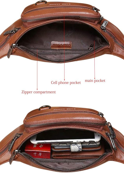 Leather Fanny Pack Mens Genuine Leather Waist Bag Sport Travel Hiking