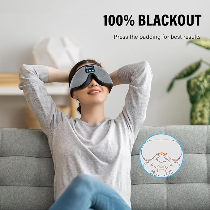 Sleep Mask with Bluetooth Headphones,3D Sleep Mask Wireless Music Eye Mask for Side/Supine Sleepers, with Slim Stereo Speakers,Bluetooth Sleep Headphones,Perfect for Sleeping,Gifts for Women/Men Grey