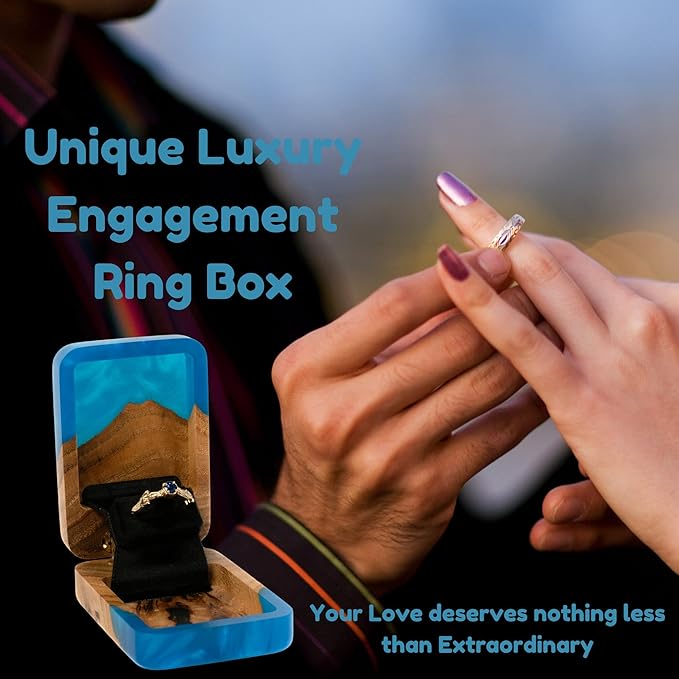 RWA Slim Engagement Ring Box for Proposal – Unique Wedding Ring Holder & Jewelry Display Case – Travel Jewelry Organizer, Ring Bearer Box, Proposal Gift, Wedding Ring Box for Ceremony, FLIP blue