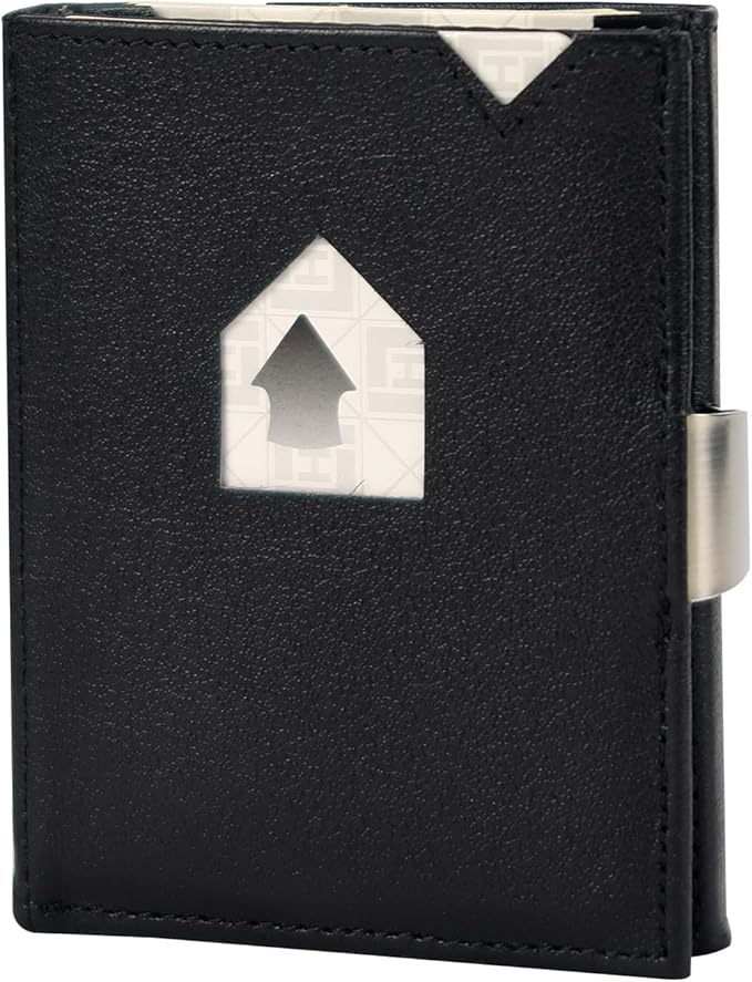 Men's Wallet, Genuine Leather RFID Blocking Slim Money Clip Wallet Minimalist Front Pocket Tri-Fold Money Clip Credit Card Holder with Present Box Black