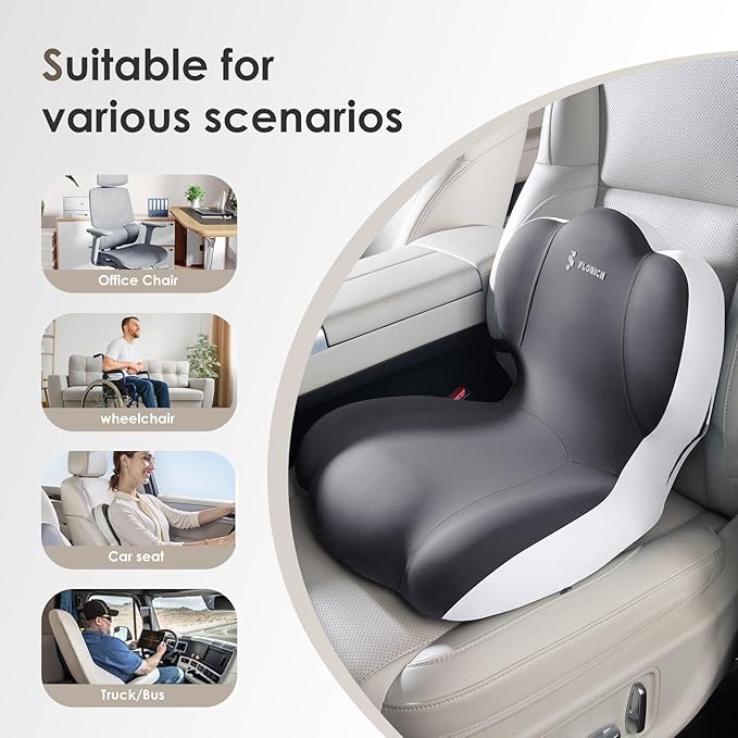 FLORICH Memory Foam Truck Seat Cushion,Car Seat Cushion and Lumbar Support Pillow for Office Chair Ergonomic Back Support & Sciatica Relief for Long Drives(Light Grey)
