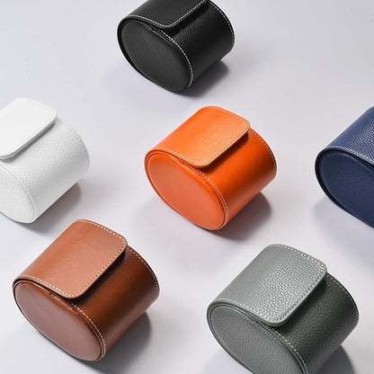 Oirlv Luxury Leather Travel Watch Case - Single Watch Box for Women - Portable Jewelry Storage Roll Organizer (Grey)