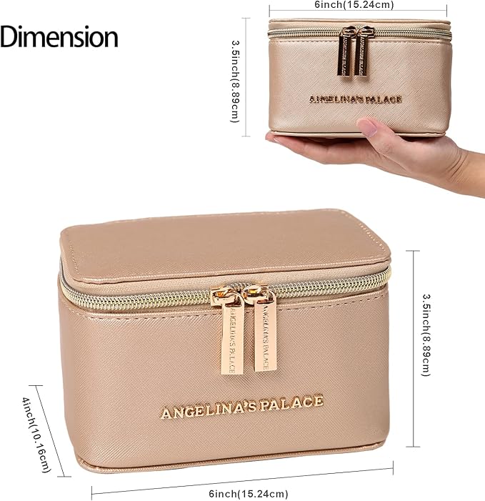Angelina's Palace Jewelry Organizer Case Bridesmaid Gifts Travel Bag Vegan Leather Box for Necklace Earring Bracelet Ring(champagne)