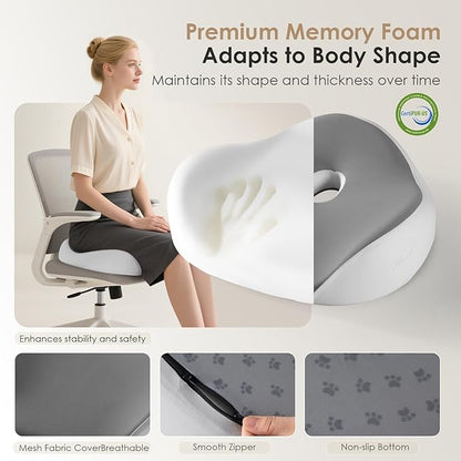 FLORICH Seat Cushion, Memory Foam Seat Cushion for Car Office Chair, Ergonomic Office Seat Chair Cushion for Sciatica Pain Relief, Larger Seat Cushion for for Long Sitting Office Workers - Grey