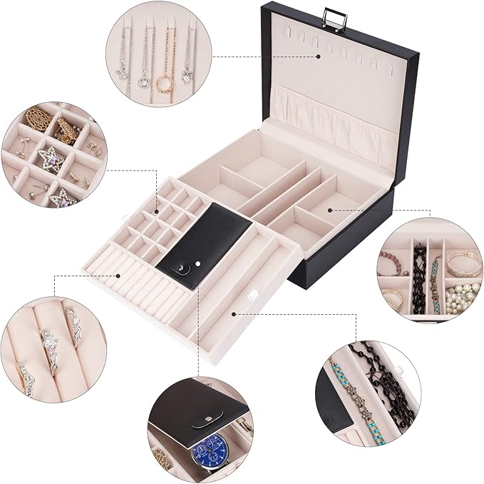 Jewelry Box Organizer, Travel Jewelry Storage Boxes Necklace Holders Display Tray Storage Case(BLACK) ¡­