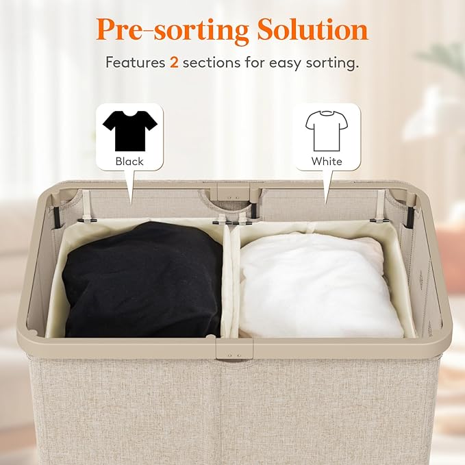 Lifewit 145L Laundry Basket with Lid, Large Laundry Hamper with Plastic Handles and Removable Bag, Foldable Tall Dirty Clothes Hampers for Laundry for Laundry Room, Bedroom, Bathroom, Dorm, Beige