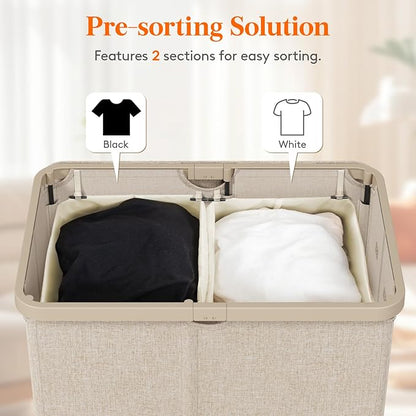 Lifewit 145L Laundry Basket with Lid, Large Laundry Hamper with Plastic Handles and Removable Bag, Foldable Tall Dirty Clothes Hampers for Laundry for Laundry Room, Bedroom, Bathroom, Dorm, Beige