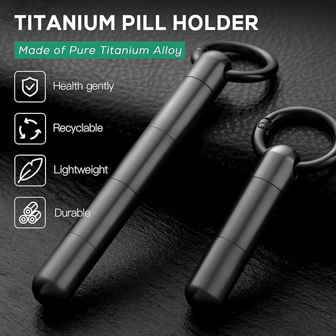 TISUR Small Keychain Pill Holder, Titanium Pill Case Waterproof Pill Fob for Travel Purse Pocket Pill Container Box,Small Pill Organizer