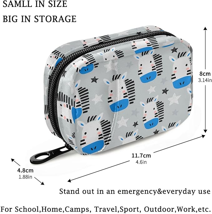 Fustylead Funny Zebras Travel Pill Organizer Bag with Zipper Small Pill Box 7 Day Pill Case for Purse Storage Weekly Vitamin Medicine Supplement