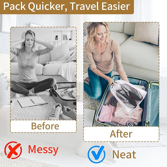 50 Pack Shoe Bags for Travel, 15.7" x 11.8" Clear Travel Shoe Bags for Packing, Large Waterproof Portable Drawstring Travel Shoe Storage Bag Travel Essentials Women for and Men