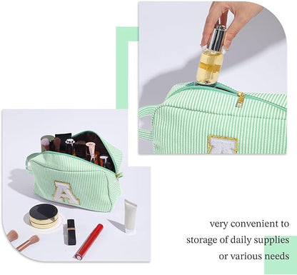 YOOLIFE Initial Monogram Makeup Bag - Personalized Green Initial, Travel Toiletry Pouch, Cute Cosmetic Case