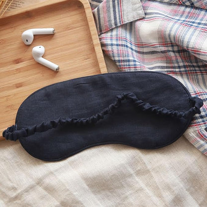 100% Pure Linen Sleep Mask Blackout Eye Mask for Sleeping, Eye Cover with Adjustable Strap - Organic Cotton Core Linen Eyes Mask Breathable for Travel - Gift for Women Men (deep sea Blue)