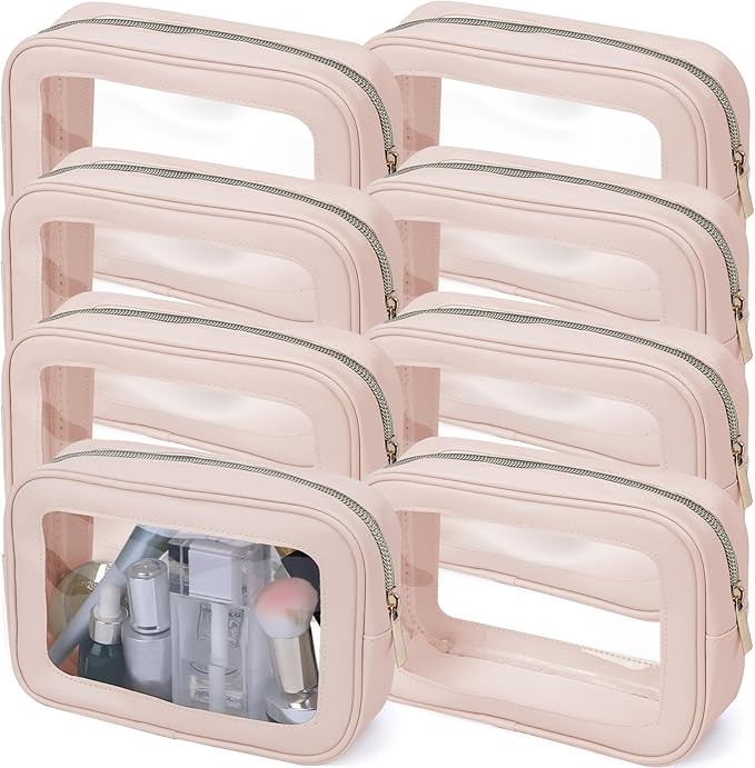 8 Packs TSA Approved Toiletry Bags Clear Toiletry Bags for Travel PVC Makeup Pouch Waterproof Quart Size Clear Cosmetic Bag with Zipper for Airport Airline Compliant Bag Women Men Travel Bathroom