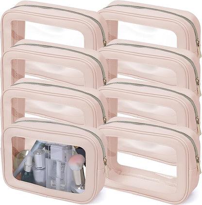 8 Packs TSA Approved Toiletry Bags Clear Toiletry Bags for Travel PVC Makeup Pouch Waterproof Quart Size Clear Cosmetic Bag with Zipper for Airport Airline Compliant Bag Women Men Travel Bathroom