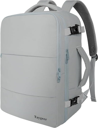 Taygeer Carry On Backpack, Womens Travel Backpack with USB Charging Port & Shoe Pouch, Laptop Mochila 15.6inch Flight Approved, College Teacher Tote Bag for Business Travel Supplies, Grey