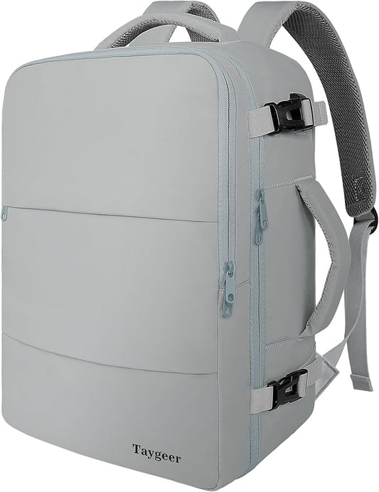Taygeer Carry On Backpack, Womens Travel Backpack with USB Charging Port & Shoe Pouch, Laptop Mochila 15.6inch Flight Approved, College Teacher Tote Bag for Business Travel Supplies, Grey