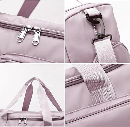 Travel Duffel Bag with Shoes Compartment Sports Gym Bag with Dry Wet Separated Pocket for Men and Women, Overnight Bag Weekender Bag Training Handbag Yoga Bag - Brown Pink