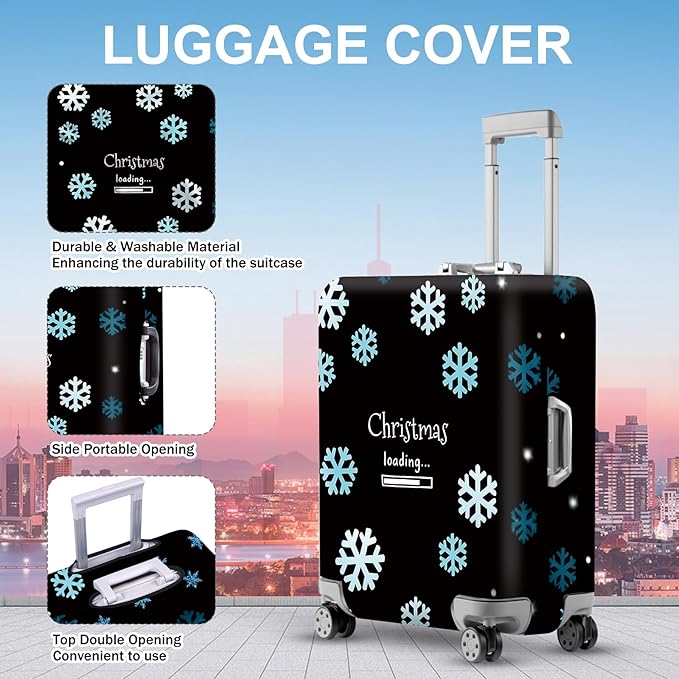 ANNA QUEEN Christmas Loading Luggage Cover, Funny Snowflake Design Suitcase Protector, Stretchable Washable Travel Sleeve for 28-30 Inch Luggage