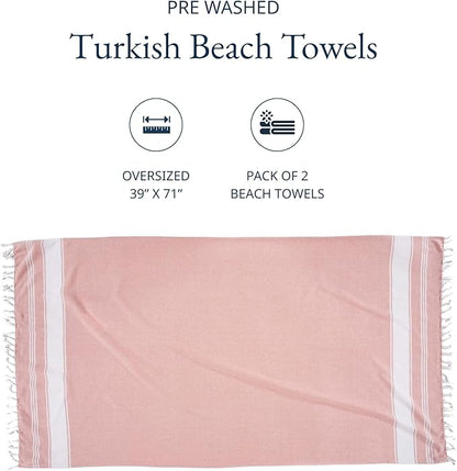 LANE LINEN Large Pool Towels, XL Beach Towel 2 Pack, Pre-Washed, No Shrink, Quick Dry Oversized Beach Towels, Stylish Beach Towel for Women, Sand Free Towel, 39"x71" - Quartz Pink