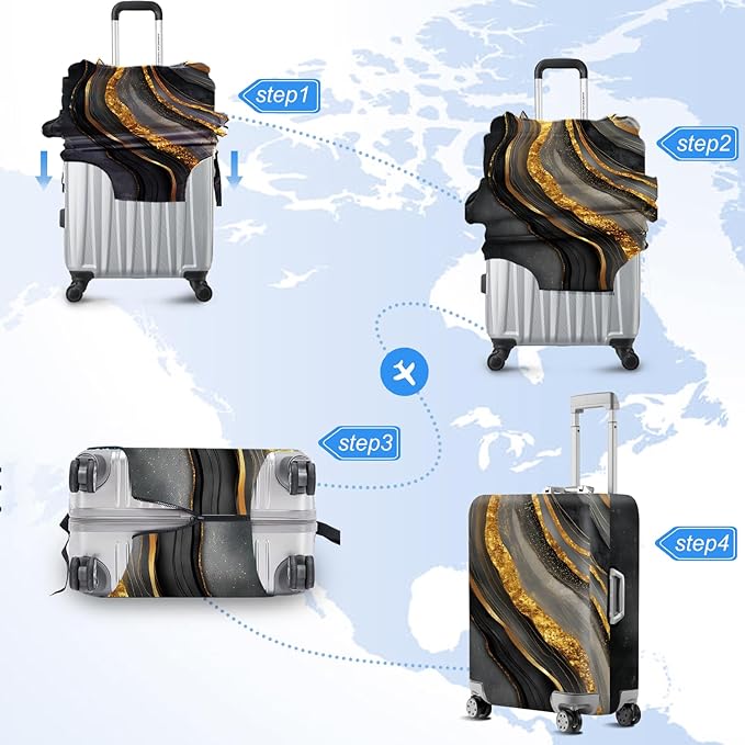 FOREVER QUEEN Gradient Black Gold Marble Luggage Cover Suitcase Protector Suitcase Cover Anti-Scratch,Stretchable Bag Cover Washable Durable Polyester