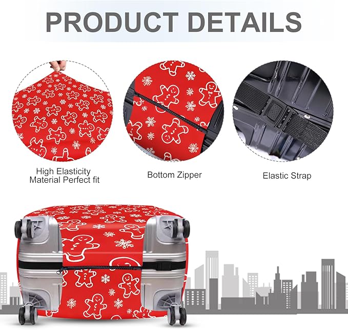 FOREVER QUEEN Gingerbread Man Luggage Cover Suitcase Protector Suitcase Cover Anti-Scratch,Stretchable Bag Cover Washable Durable Polyester
