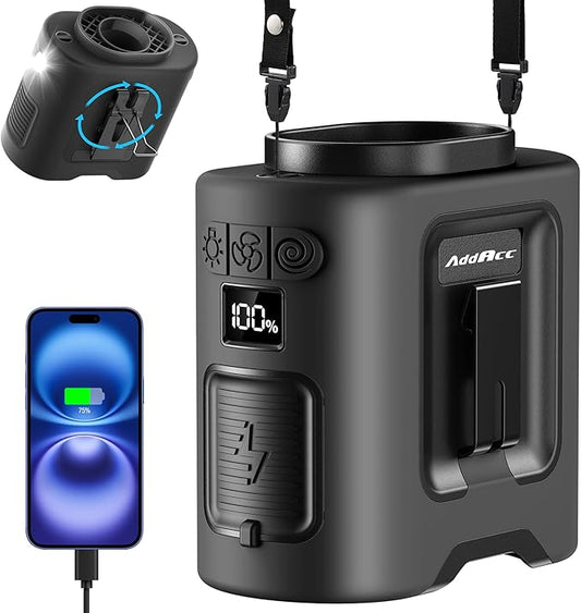 Portable Waist Fan - 14500mAh Rechargeable Battery, 67Hrs Cooling Belt Fan, 5 Powerful Speed & 360° Rotatable, Hands Free Clip On Waist With LED Light for Work Gift Camping Travel Outdoor