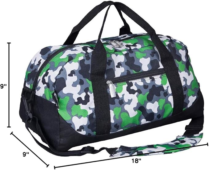 Wildkin Kids Overnighter Duffel Bag – Carry-On Size, Ideal for School & Sleepovers – Green Camo