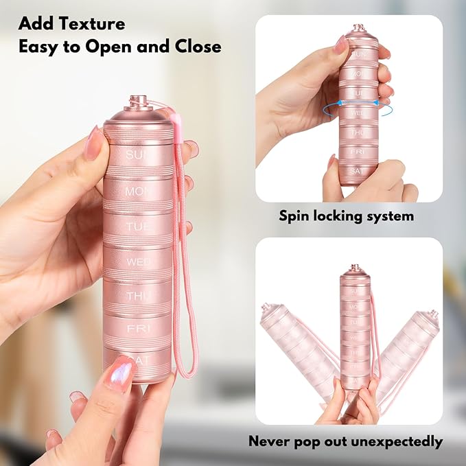 7 Day Travel Pill Organizer - Metal Waterproof Vitamin Case Pill Box, Daily Pill Container 7 Compartments, Weekly Pill Containers for Medicine Supplements Fish Oil
