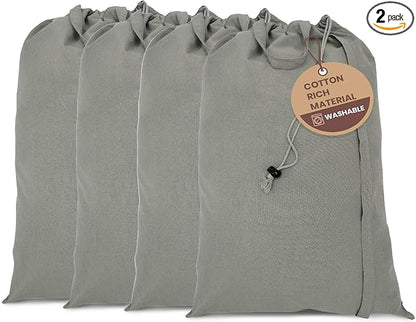 LFH Home Cotton Canvas Large Laundry Bag with Handle, Heavy Duty Drawstring Closure Washable Laundry Bags, School Travel, Home, Hotel, College Dorm, Organizer Sack, Toys Clothes 24x36 (Pack of 4)-Grey
