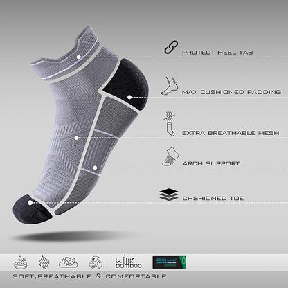 BRISIRA Bamboo Viscose Compression High Ankle Socks Men Women Cushioned Anti Blister HIking Golf Arch Support Running Socks