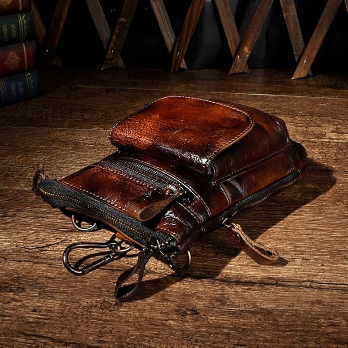 Versatile Cowhide Small Messenger Bag for Men Genuine Leather Waist Pack for Daily Use and Outdoor Activities