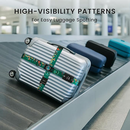 Travelkin Luggage Straps TSA Approved - Adjustable Cross Suitcase Straps with TSA Lock, Reinforced Buckle, Unique Pattern - Secure Heavy Duty Luggage Straps for Travel (Green)