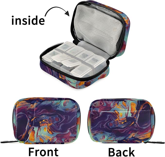 Energy Purple Green Pill Organizer Box Case Container Holder 7 Days Weekly Travel Cute Vitamin Dispenser Sorter Planner Storage Small Compact Men Women