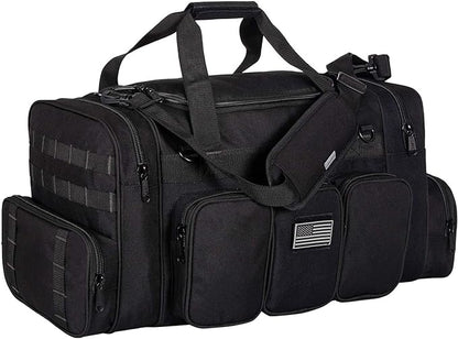K-Cliffs Heavy Duty Tactical Range Duffel Quality Gear Travel Sports Gym Equipment Bag Military Molle Lockable Zippers with US Flag Patch 27 Inch Black