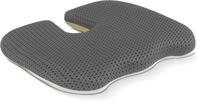 Gooo&Ma Ergonomic Seat Cushion with Air Fiber Core, Office Chair Cushion with Washable Cover & Non-Slip Base for Pressure Relief, Comfort for Long Sitting, Driving, Gaming (Gray)