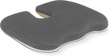 Gooo&Ma Ergonomic Seat Cushion with Air Fiber Core, Office Chair Cushion with Washable Cover & Non-Slip Base for Pressure Relief, Comfort for Long Sitting, Driving, Gaming (Gray)