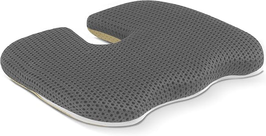 Gooo&Ma Ergonomic Seat Cushion with Air Fiber Core, Office Chair Cushion with Washable Cover & Non-Slip Base for Pressure Relief, Comfort for Long Sitting, Driving, Gaming (Gray)