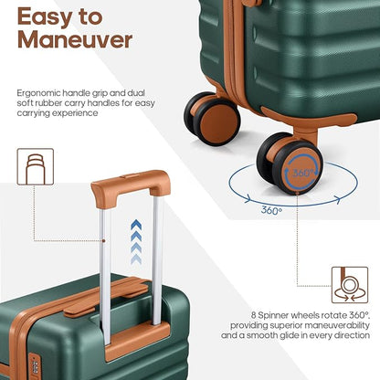 UKEIN Luggage Sets 3 Piece, PC Hardside Carry On Luggage 28Inch With Spinner Wheels with TSA Lock, Carry On Suitcase Set With Travel Backpack for Men (Green, 3 piece set (28inch))