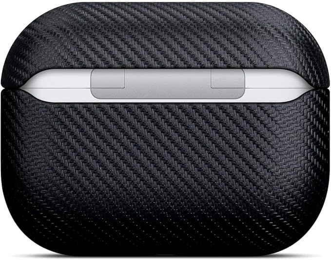 for AirPods Pro 3 Case Cover - Selected Vegan Leather, Carbon Fibre Texture, Handmade Drop Protective Hard Cover, Qi and MagSafe Charging Compatible - AirPods Pro 3rd Generation Case - Black