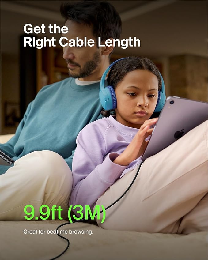 Belkin USB A to USB C Cable, 9.9ft, 15W - Type C Charger, iPhone Charger Cord, Soft, Braided, Flexible for iPhone 16 & 15, Galaxy S25, Pixel 9, iPad Pro, Airpods Pro, Switch & More - Black