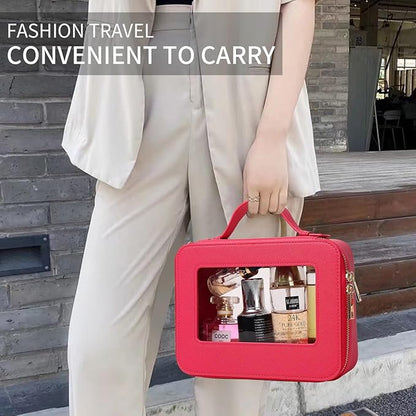 Pinkmik Travel Clear Makeup Bag with Brush Bag Portable Cosmetic Bag Case Transparent Toiletry Bag Cosmetic Organizer Storage Bag for Wome (X/Fuxia, L+SLIM)