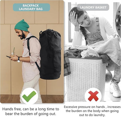 Laundry Bag Backpack,Olosar 2PCS Extra Large Travel Laundry Bag with Mesh Pocket & Adjustable Shoulder Straps,Dirty Clothes Travel Bag for College Students Dorm,Apartment(Black)