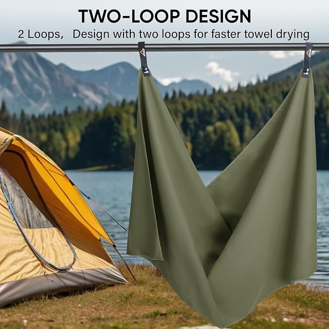 APEXUP Microfiber Travel Towel, Ultra Absorbent Quick Dry Towels, Lightweight Gym Sports Camping Towel for Workout, Yoga, Beach, Shower, Swimming (Combo, Army Green)